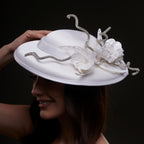 White Satin Hat with Rhinestone Vines and Tropical Flower Appliqués by Bridal Port
