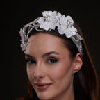 White Sequin Floral Hair Band by Bridal Port