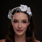 White Sequin Floral Hair Band by Bridal Port