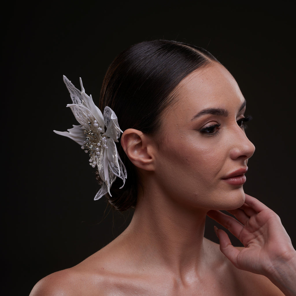Large White Flower Bridal Hair Comb by Bridal Port
