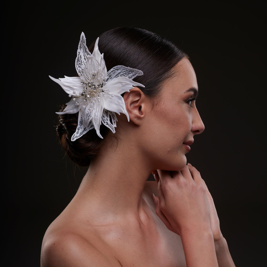Large White Flower Bridal Hair Comb by Bridal Port