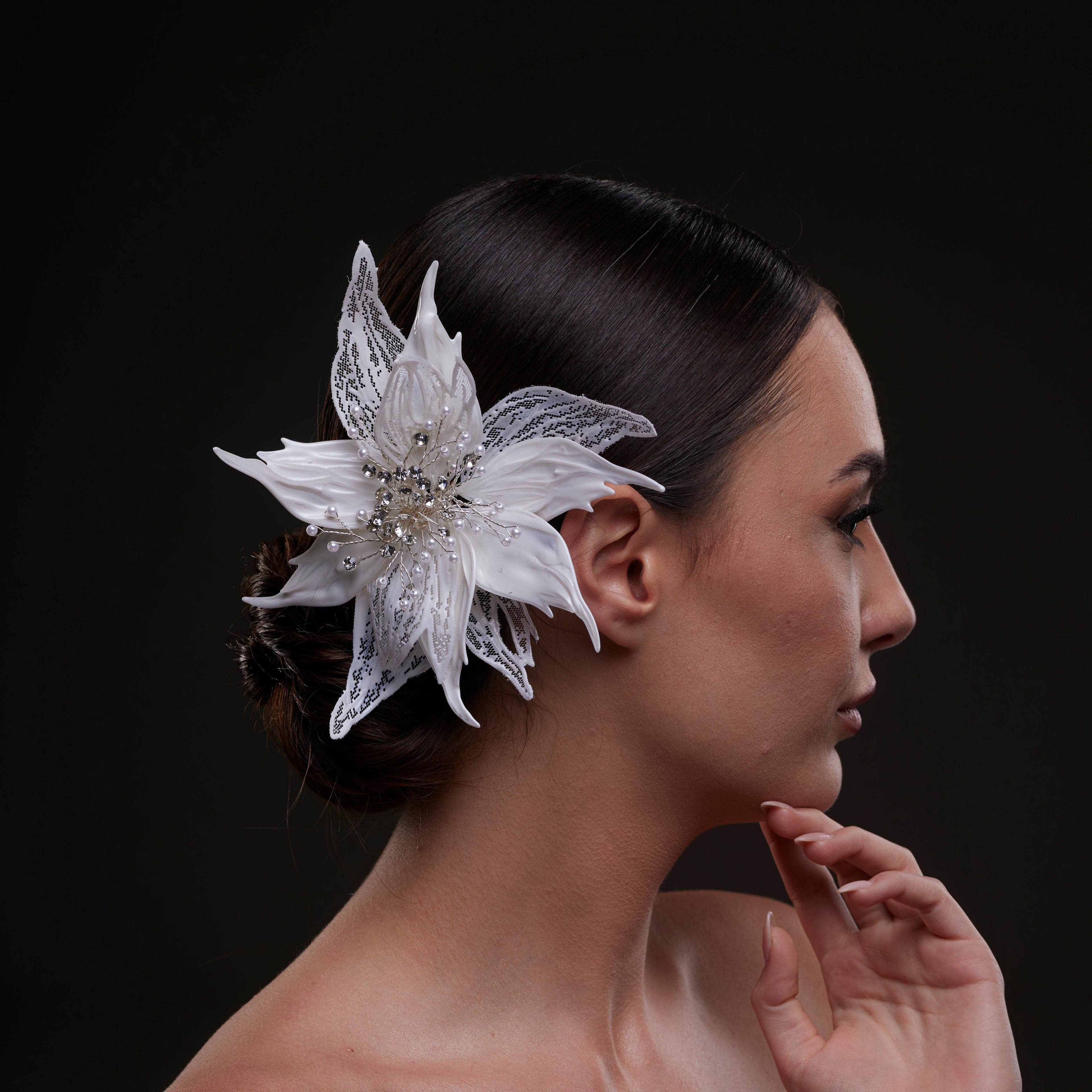 Large White Flower Bridal Hair Comb by Bridal Port