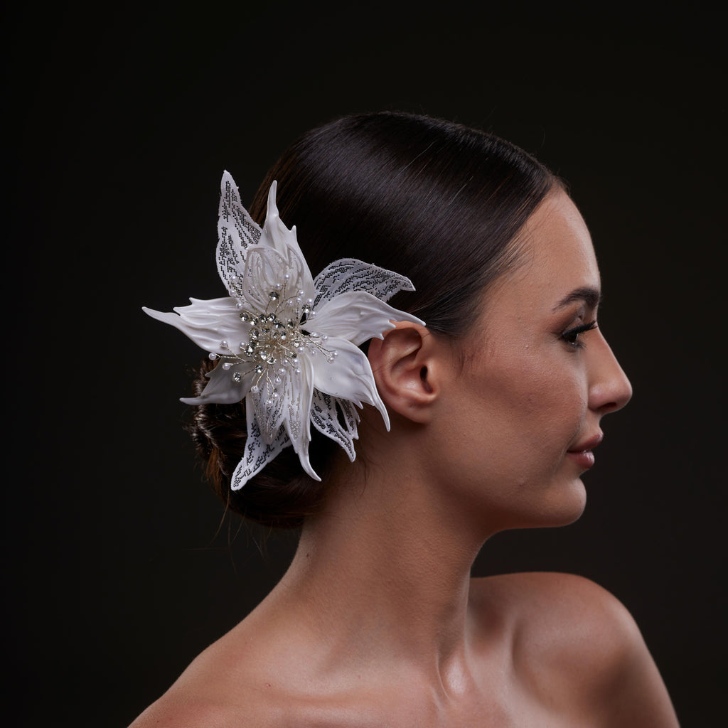 Large White Flower Bridal Hair Comb by Bridal Port