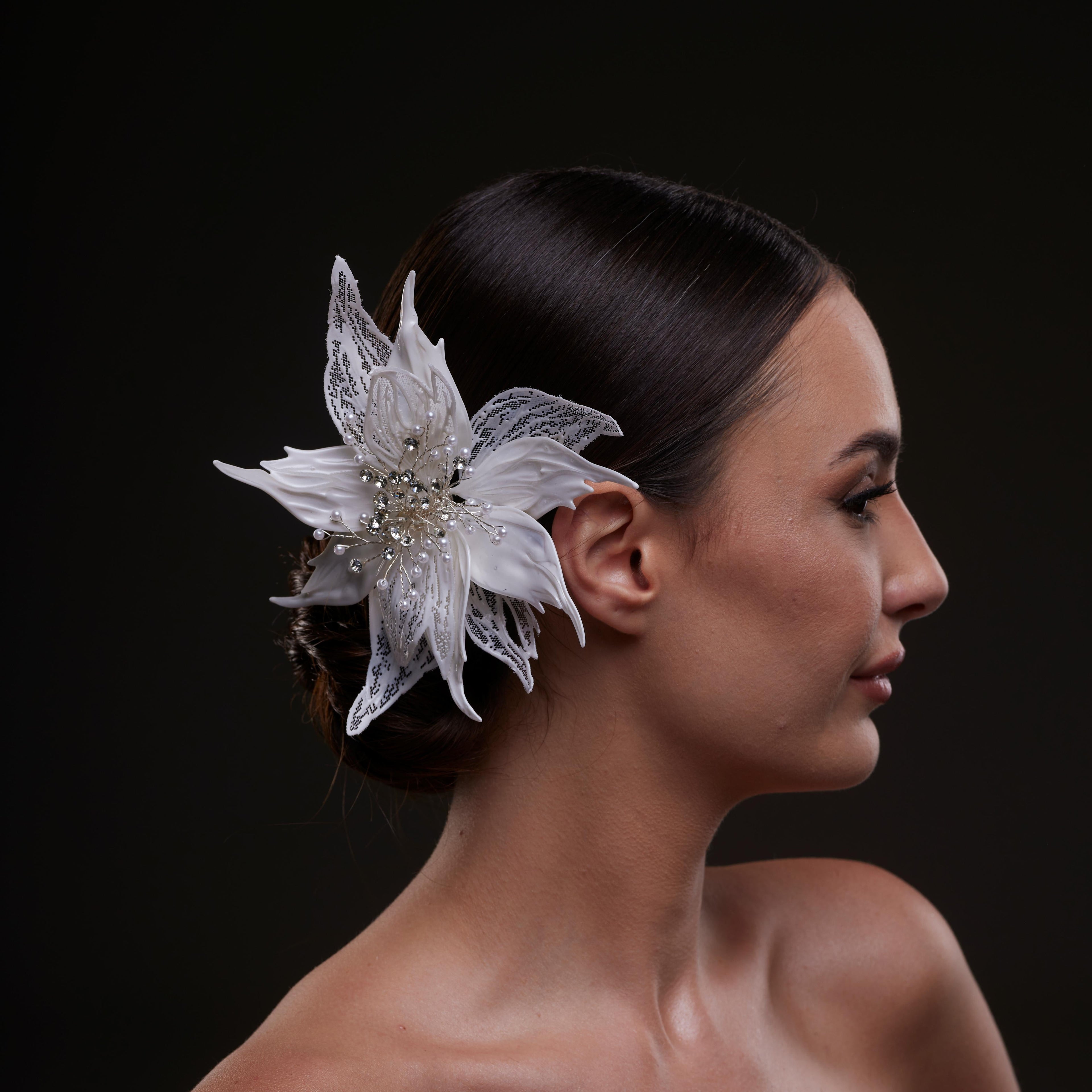 Large White Flower Bridal Hair Comb by Bridal Port
