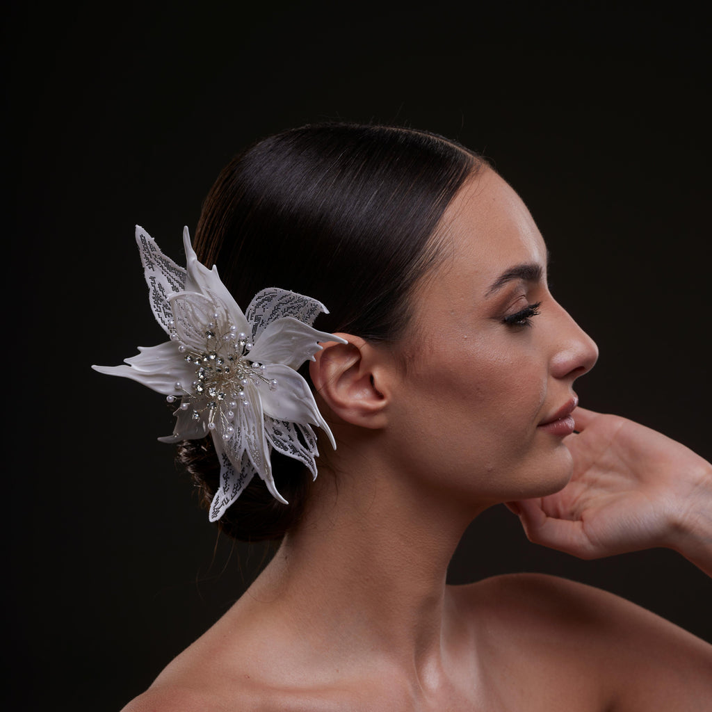 Large White Flower Bridal Hair Comb by Bridal Port