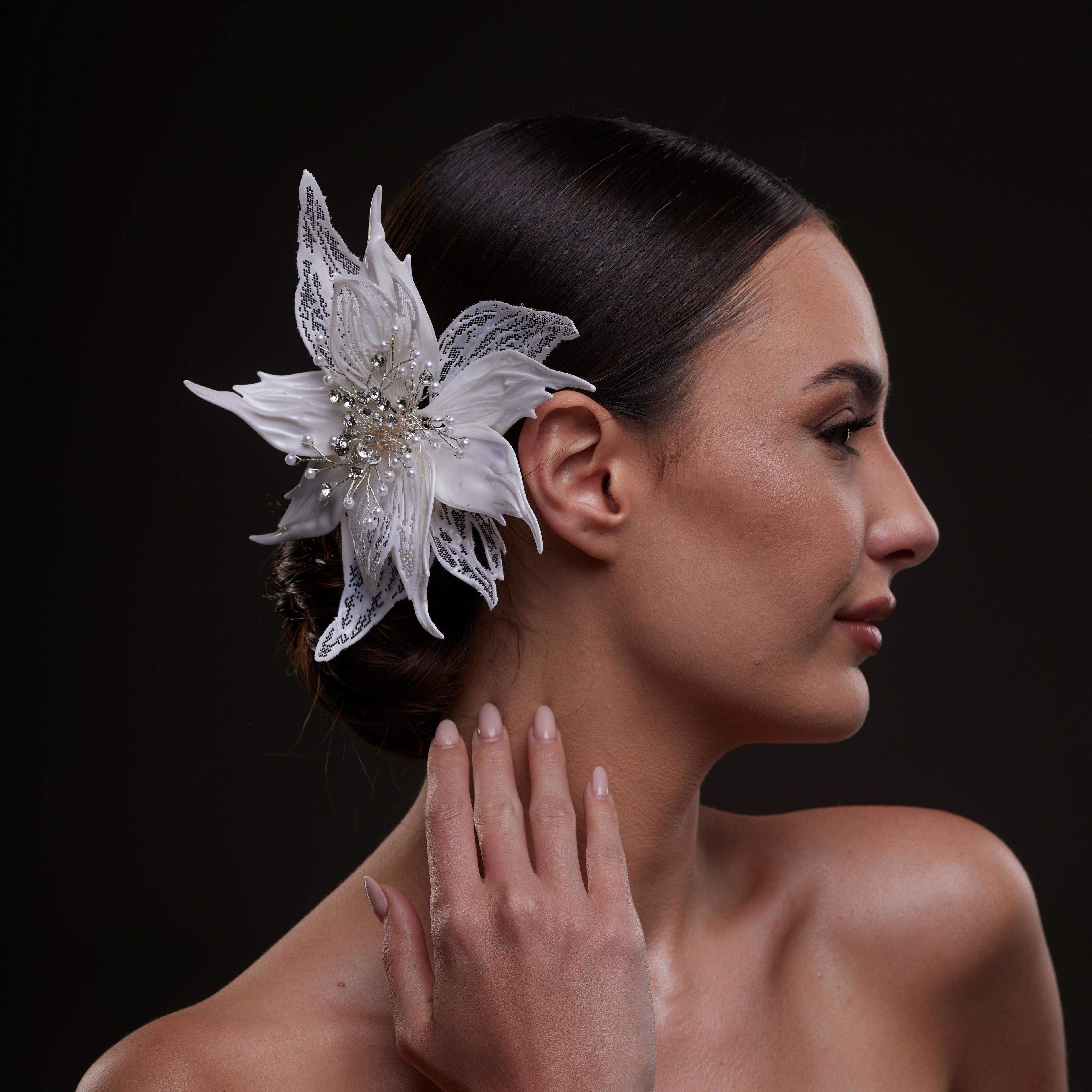 Large White Flower Bridal Hair Comb by Bridal Port