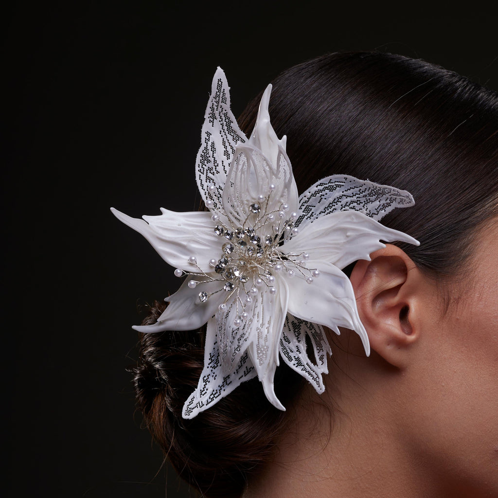 Large White Flower Bridal Hair Comb by Bridal Port