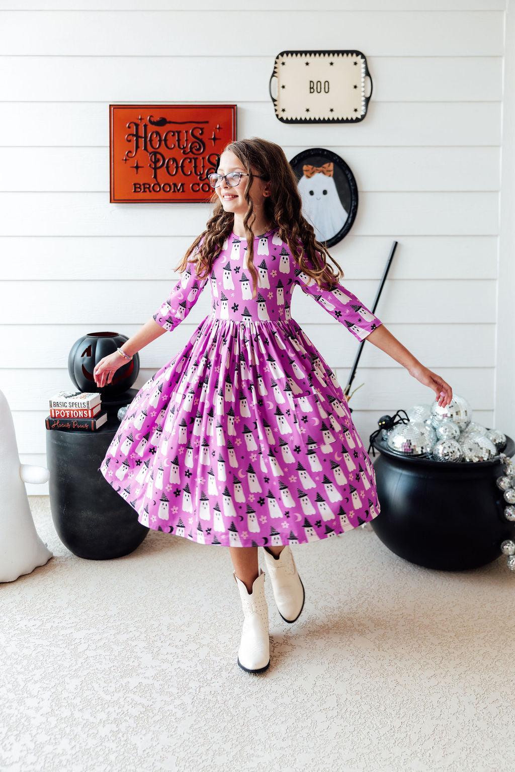 Witches Boo 3/4 Sleeve Pocket Twirl Dress by Mila & Rose ®