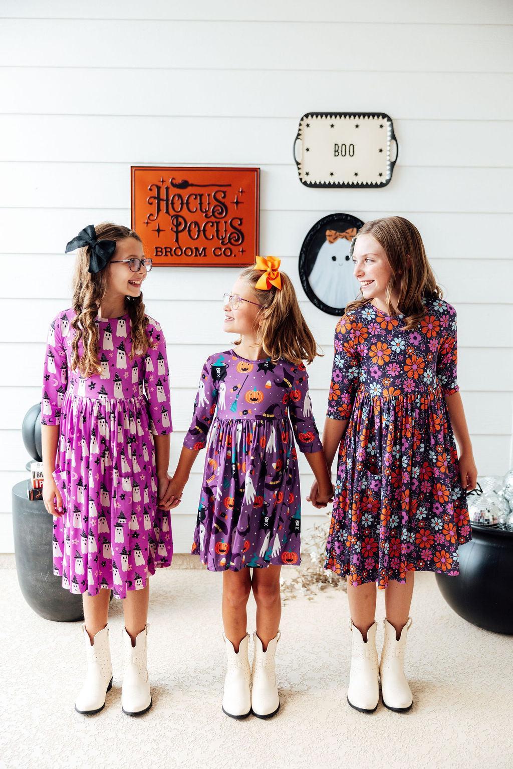 Witches Boo 3/4 Sleeve Pocket Twirl Dress by Mila & Rose ®