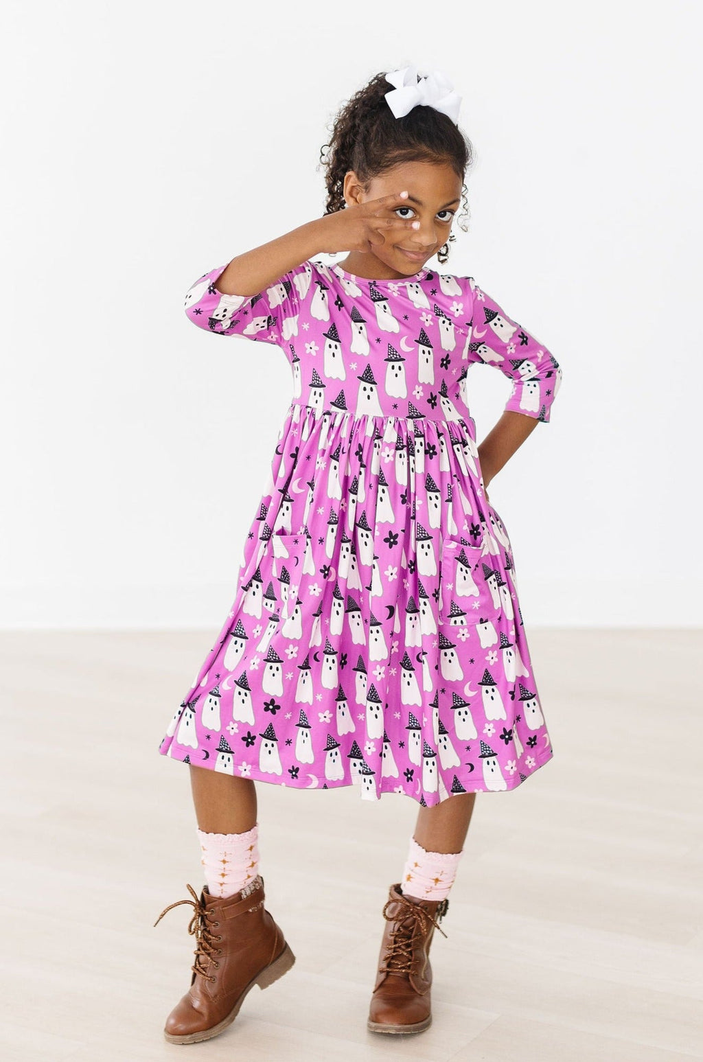 Witches Boo 3/4 Sleeve Pocket Twirl Dress by Mila & Rose ®