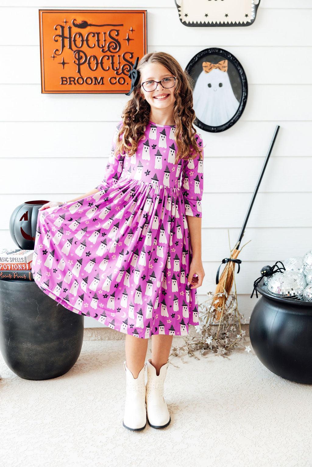 Witches Boo 3/4 Sleeve Pocket Twirl Dress by Mila & Rose ®