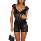 Lace See Through Playsuit Sexy V-neck Short Jumpsuit Romper by nowadaysfashion