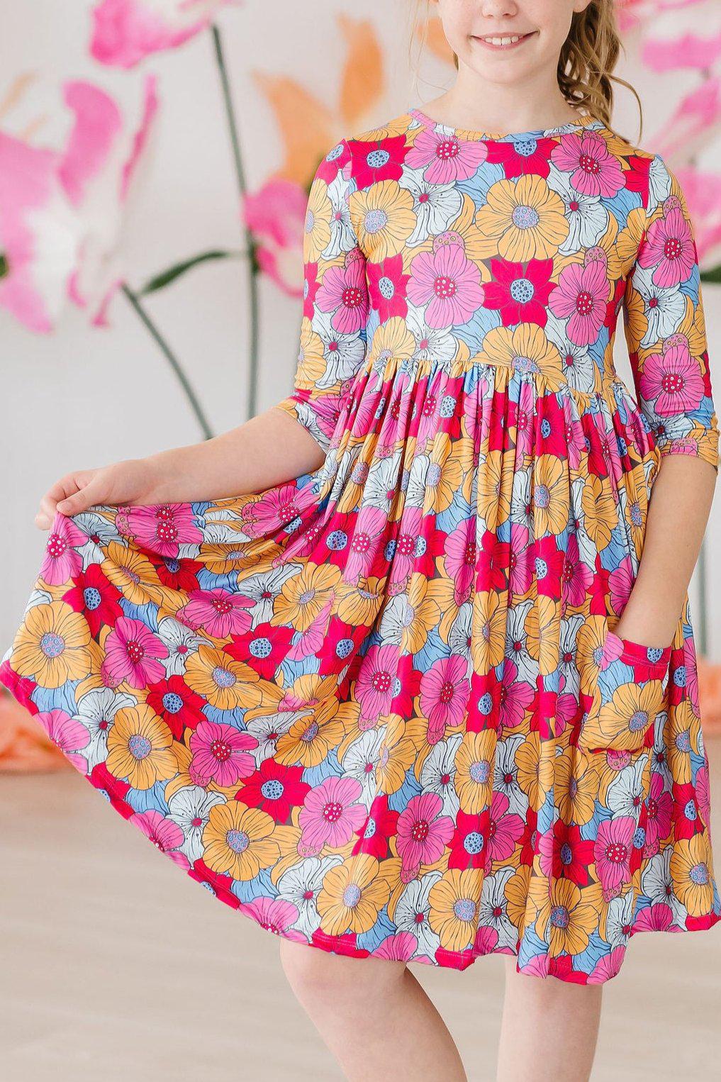 SALE Wonderland Floral 3/4 Sleeve Pocket Twirl Dress by Mila & Rose ®