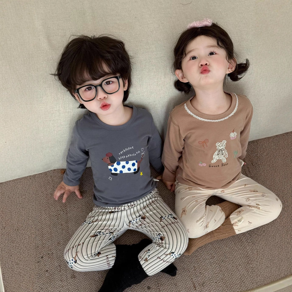 Boneless Pure Cotton Thermal Underwear Set For Boys And Girls Autumn Tops And Pants by Baby Joy