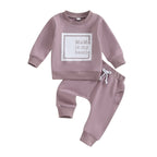 Letter-print Long-sleeve Top And Solid-color Pants Two-piece Set by Baby Joy