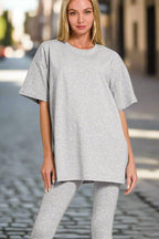 Zenana Cotton Round Neck Top & Legging Set by FitiqueFit