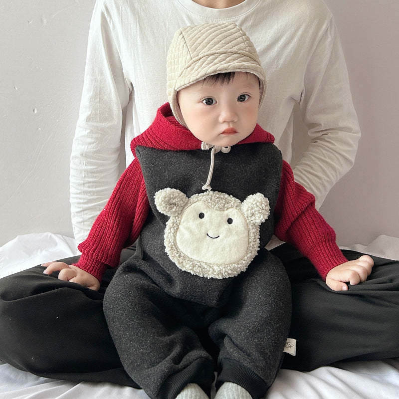 AutumnWinter Fleece-Lined Hooded Jumpsuit With Shoulder Straps by Baby Joy