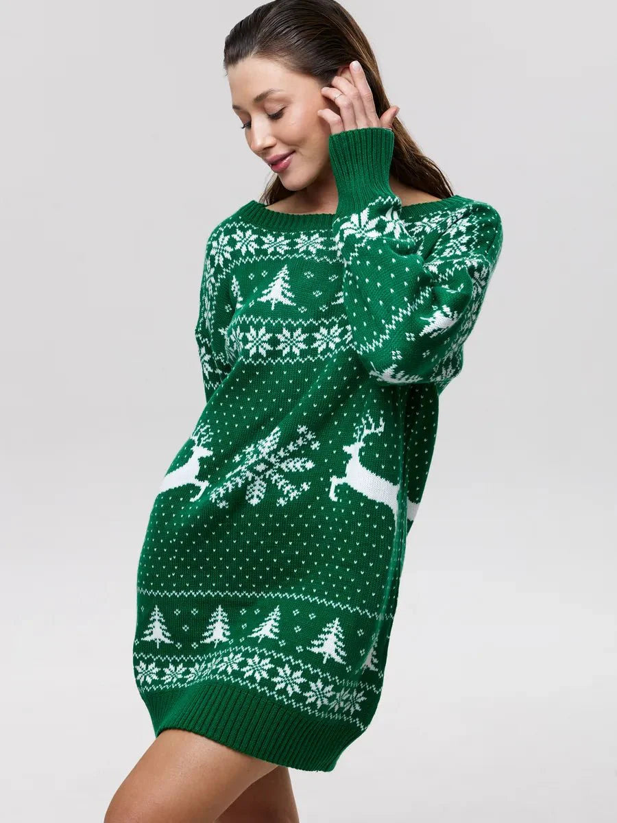 Anita Knit Dress - Christmas Knit Long Sleeve Dress for Stylish Holiday Cheer by Celidior