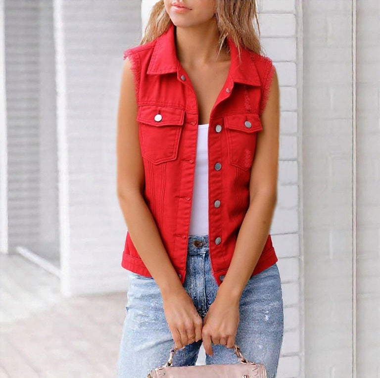 Women's Colorful Denim-Style Vest Jacket – Spring & Summer by FitiqueFit