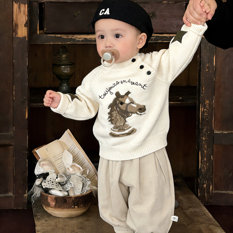 Cartoon Horse Year Knitted Sweater Children's Clothing Sweater by Baby Joy