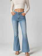 High-Waist Slim-Fit Slightly Flared Women's Jeans – Full-Length Denim Pants