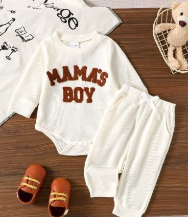 Two-piece Set For Baby Boys Apricot-colored Long-sleeve Bodysuit And Long Pants by Baby Joy