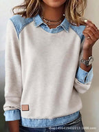 Denim Collar Patchwork Pullover Knitwear Top – Women’s Street Style by FitiqueFit