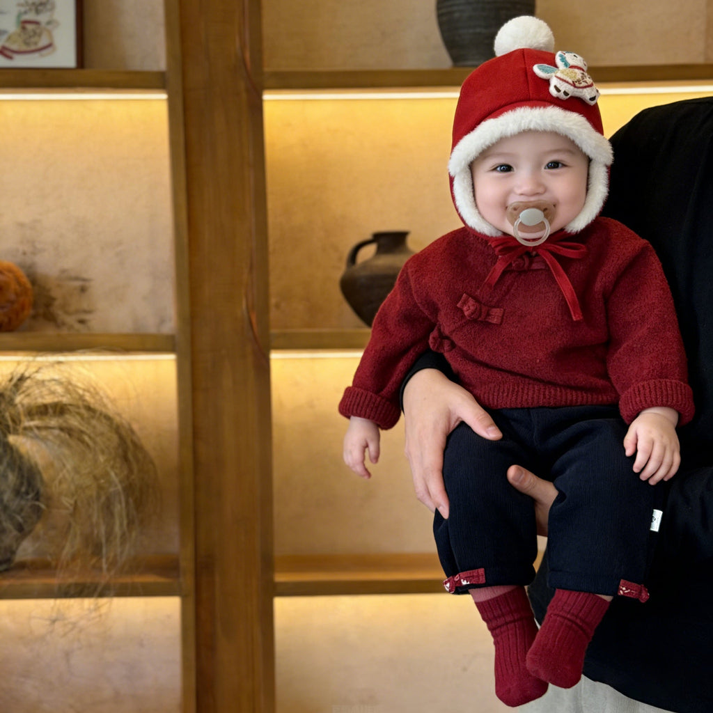 Thickened Chinese-style Buttoned Collar Knitted Sweater by Baby Joy