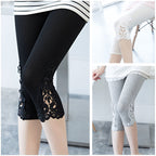Women’s Lace Trim Stretch Leggings – Fashion Bottoming Pants by FitiqueFit