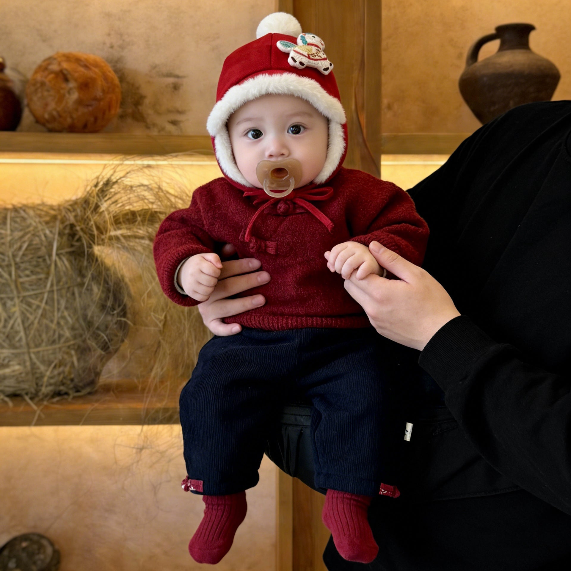 Thickened Chinese-style Buttoned Collar Knitted Sweater by Baby Joy