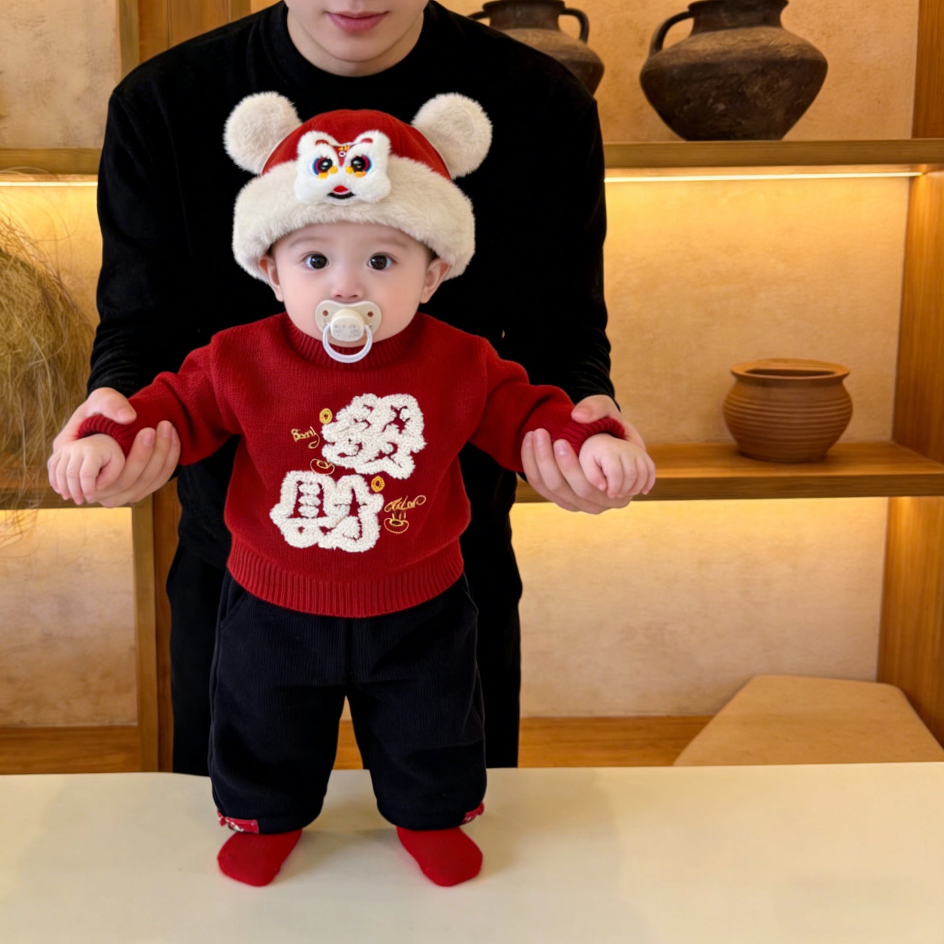 Red Thickened Warm Childrens Sweater Coat by Baby Joy