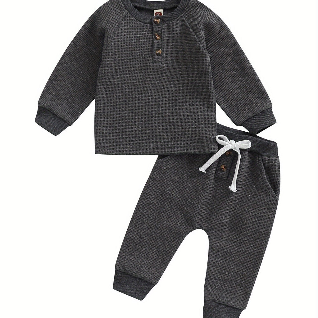 Toddler Thicken Waffle Clothes Set Boy Girls Buttons Round by Baby Joy