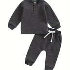 Toddler Thicken Waffle Clothes Set Boy Girls Buttons Round by Baby Joy