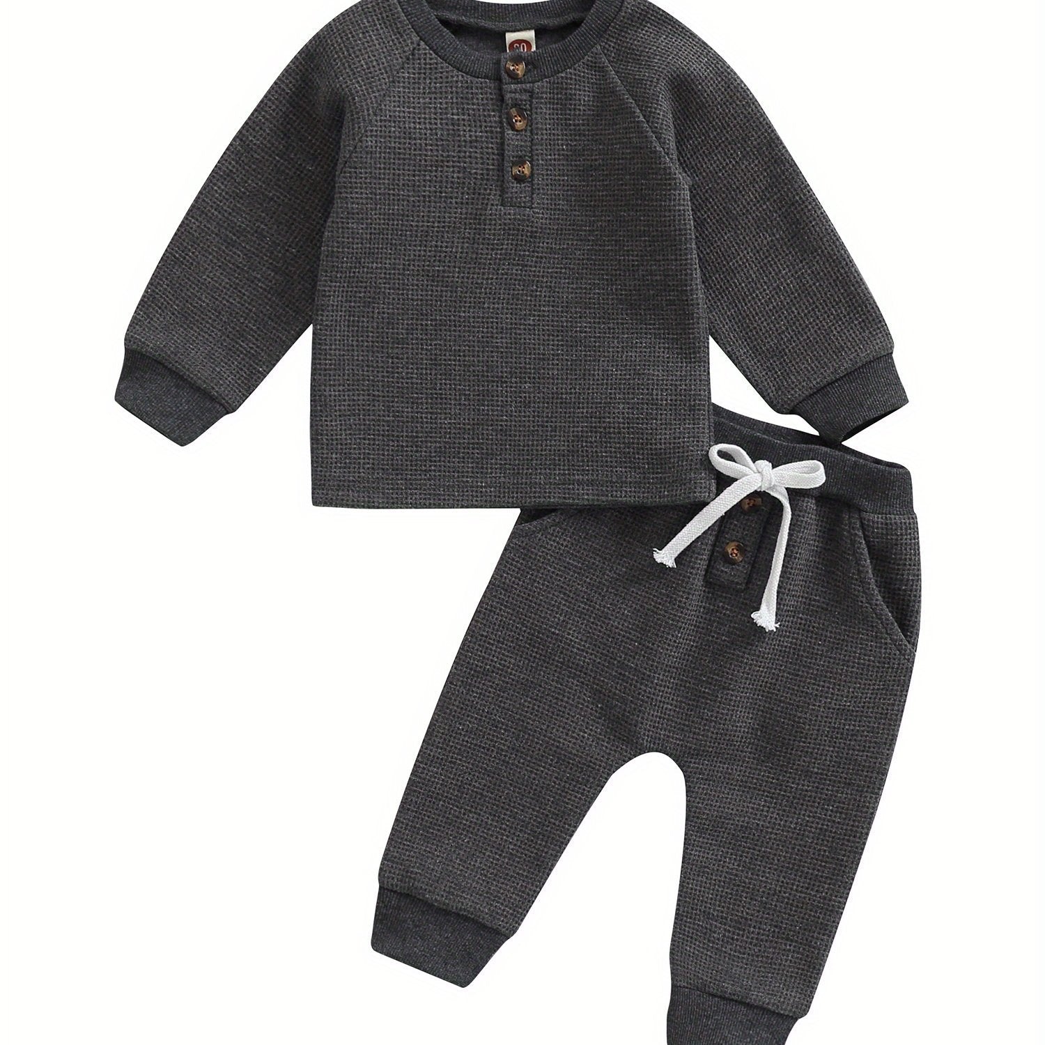 Toddler Thicken Waffle Clothes Set Boy Girls Buttons Round by Baby Joy