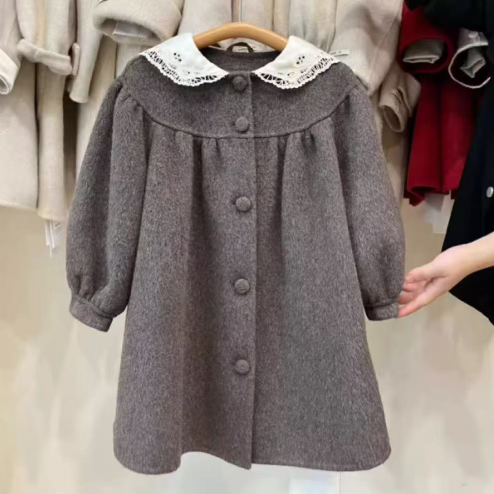 Stylish British-style Warm Wool Coat For Girls by Baby Joy
