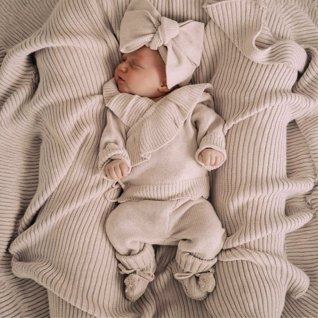 Baby Ruffle-Trim Sweater Cardigan Outfit Pants Headband 3-Piece Set by Baby Joy