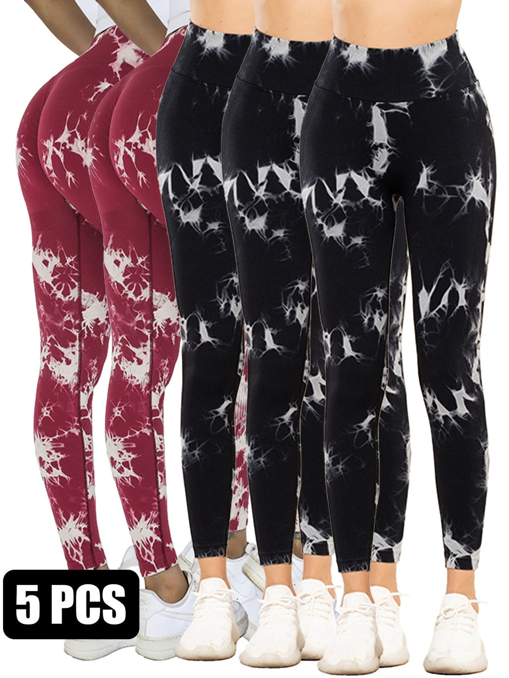 5-Pack Tie Dye Cut-Out Leggings by FitiqueFit