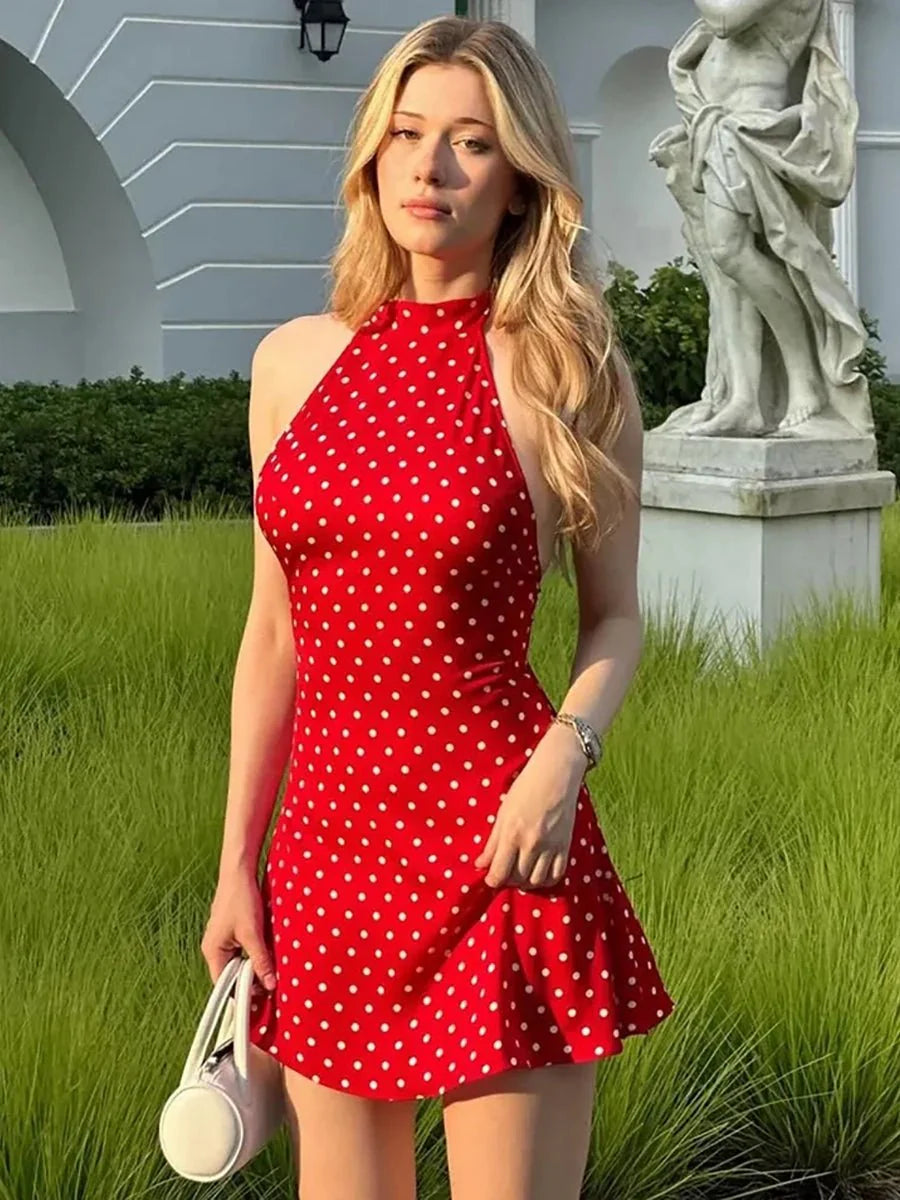 Cheryl Dot Printed Sexy A-Line Dress by Celidior
