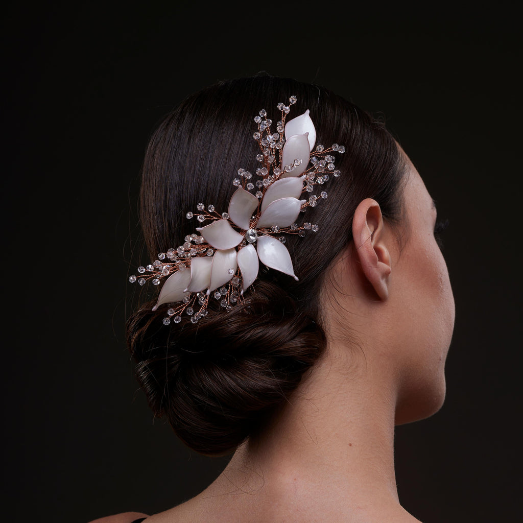 Handcrafted Rose Gold Bridal Hair Comb with Crystal Beads and Silver-Plated Wire - Elegant Wedding Hair Accessories for Brides and Bridesmaids by Bridal Port