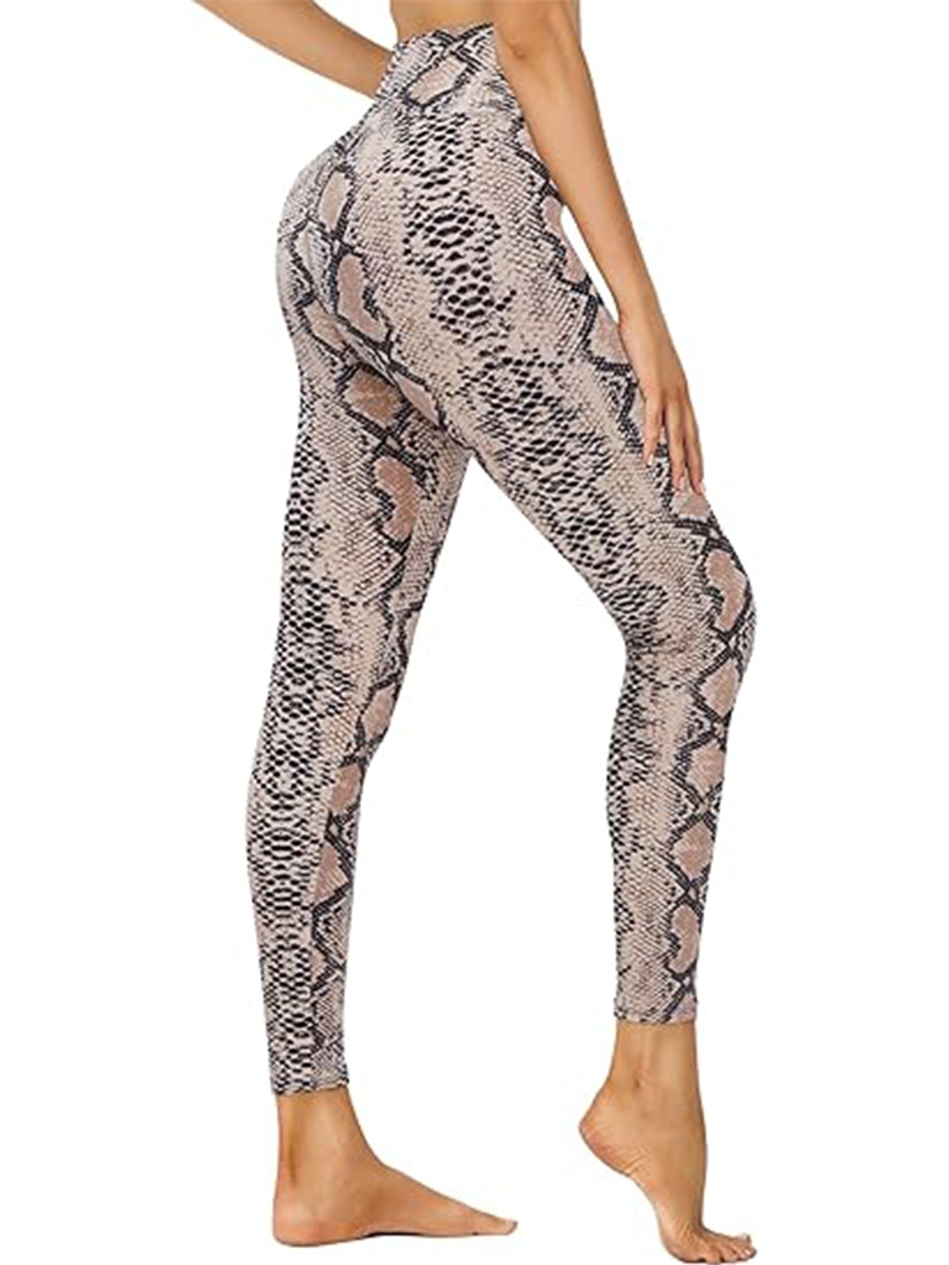Cropped High-Waisted Leggings – Brown Snake Print Workout Pants by FitiqueFit