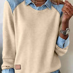 Denim Collar Patchwork Pullover Knitwear Top – Women’s Street Style by FitiqueFit