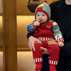 Knitted Contrasting-Color Red Sweater Pants And Hat New Year Three-Piece Set by Baby Joy