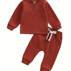 Toddler Thicken Waffle Clothes Set Boy Girls Buttons Round by Baby Joy