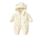 Baby Solid Color Cartoon Print Hooded Down Jumpsuit by Baby Joy