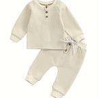 Toddler Thicken Waffle Clothes Set Boy Girls Buttons Round by Baby Joy