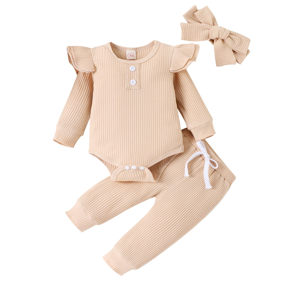 Casual Ribbed Long-sleeve Romper With Cap Sleeves by Baby Joy
