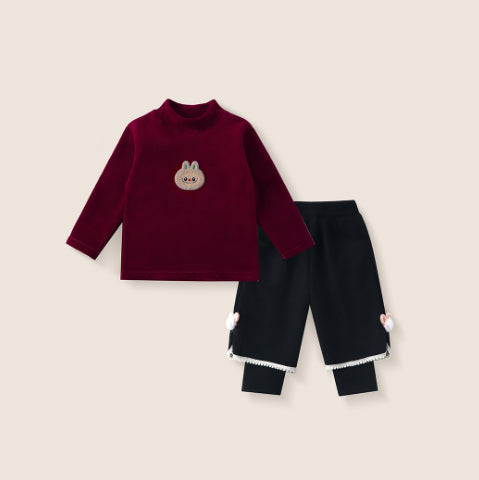 Sweatshirt Set Winter Fleece-Lined Thickened One-Piece Fleece Baby Korean-Style Fake Two-Piece Pants Set by Baby Joy