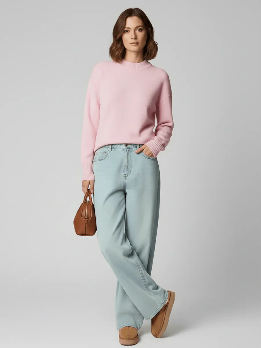 Deidra Crew Neck Pullover Sweater by Celidior