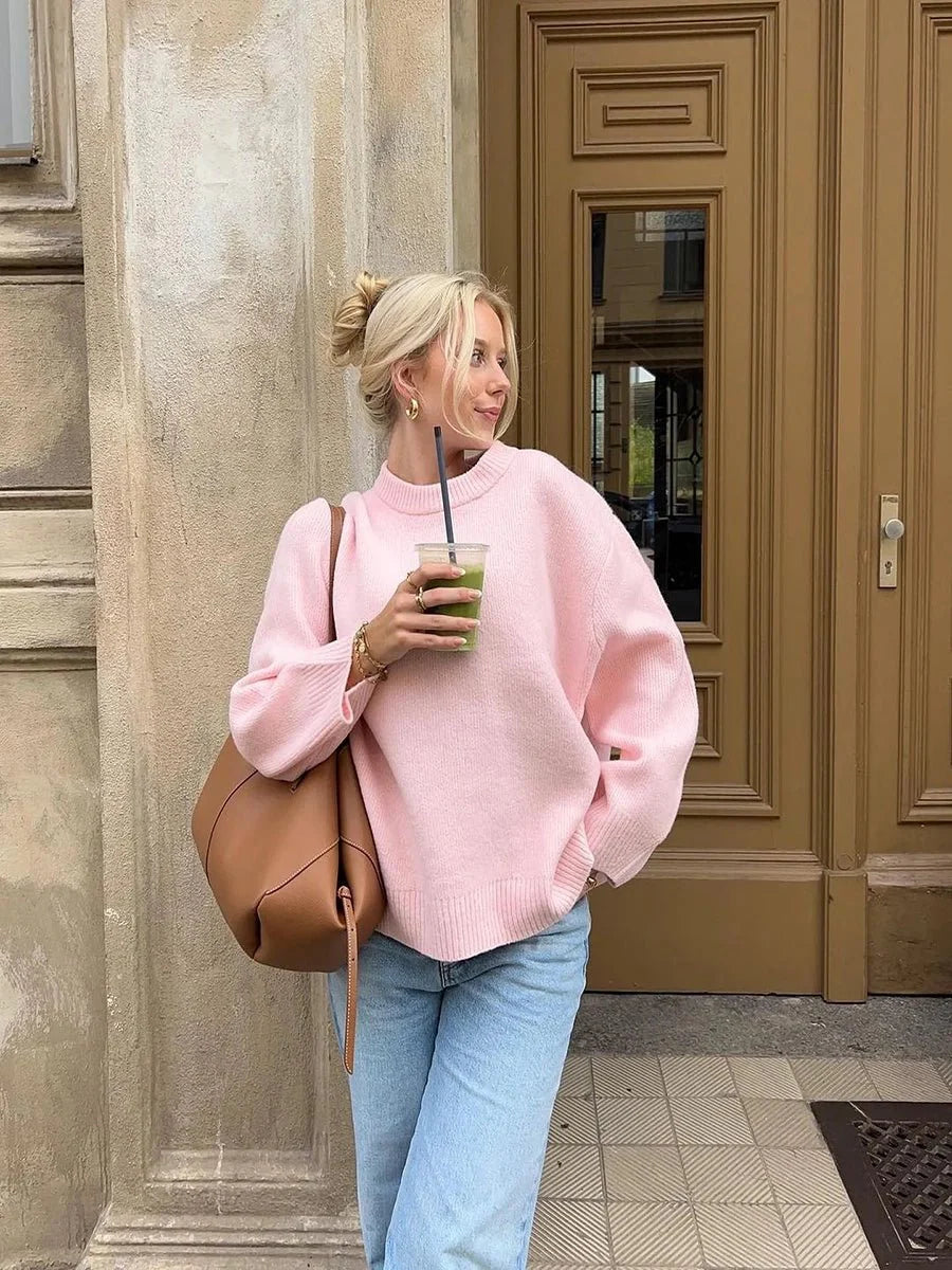 Deidra Crew Neck Pullover Sweater by Celidior