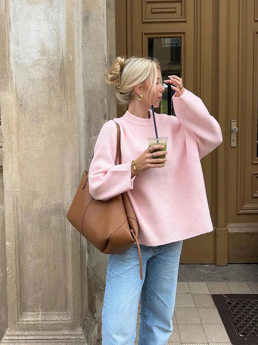 Deidra Crew Neck Pullover Sweater by Celidior